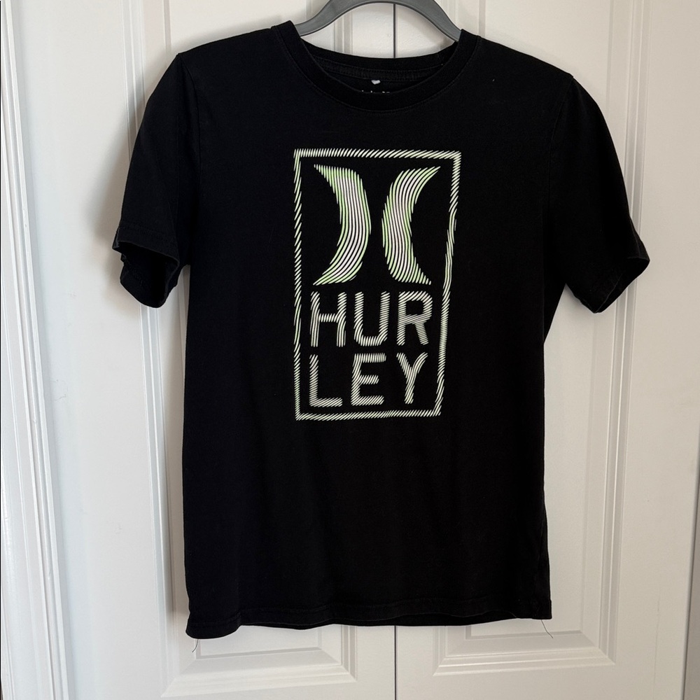 Hurley Black Tee with Neon Green Logo